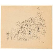 Orfeo Tamburi inchiostro su carta 1936 disegno paesaggio castello
