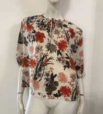 VICOLO Maglia blusa bianca panna fantasia floreale rossa multicolore Tg S
