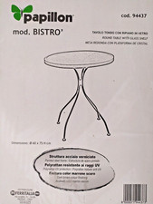 Tavolino Papillon Tondo Con Ripiano In Vetro Marrone 60x75hcm Acciaio Verniciato