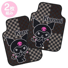 Set 2 Tappetini Auto Sanrio Kuromi Blocco Check Nero 45x60cm Giappone Nuovi