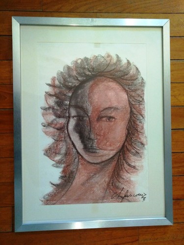 Disegno carboncino viso di - carboncino,