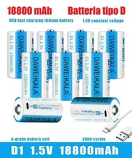 BATTERIA AI POLIMERI DI LITIO D TIPO LR20 RICARICABILE USB C DA 1,5 V 18800 MAH
