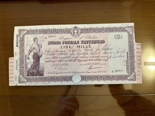 Buono postale fruttifero - fruttifero, lire