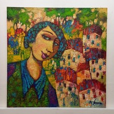 Complemento Arredo Casa Quadro Paesaggio Figura Olio Tavola Cm40x40 Carlo De...