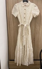 vestito abito lungo sangallo stile POSITANO beige panna cotone S puff ricamato