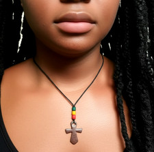 Collana nera Rasta Raots Africa Healing croce fatta a mano cocco uomo donna...