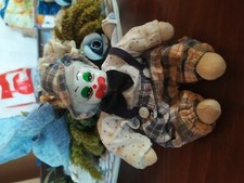 Bambola Clown Vestito con Viso Bianco in Vera Ceramica Bambola da Collezione