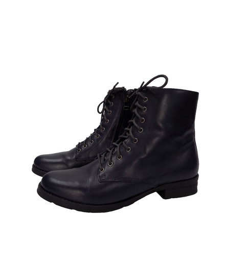 Blue leather lace boots - lace, up