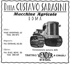 PUBBLICITA' 1949 TRATTORE VENDER CINGOLI MACCHINE AGRICOLE GUSTAVO SARASINI ROMA