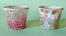 2 Vasetti in vetro con inserti a mosaico portacandele candele 