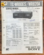 Sony TC-WR80ES TC-WR820A Cassette Deck Manuale di servizio *Originale*