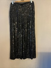 Splendido pantalone M&S nero pesante paillettes gamba larga - taglia 12 corto
