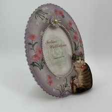 Cornice portafoto ovale ceramica Potter vintage 1990 con fiori e gatti