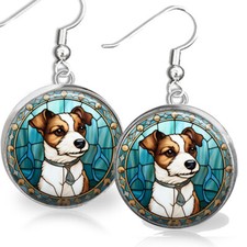 Orecchini Jack Russel Terrier cucciolo sterling cane finto vetro colorato arte