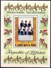 Liberia 1977 Olimpiadi di Montreal medaglia d'oro vincitori cavalli salto sport m/s MNH