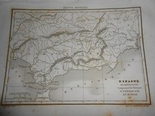 1836 ORIGINALE ANTICA INCISIONE ACCIAIO MAPPA DEL SUD DELLA SPAGNA ANDALUSIA MURCIE