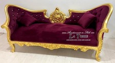 Poltrona Divano Impero Barocco legno oro velluto bordeaux Swarovski AL0032