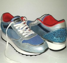 D'ACQUASPARTA scarpe da ginnastica donna 40 US9,5 blu glitter zeppa sneakers moda usate in ottime condizioni