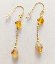 Orecchini pendenti in argento 925 laminato oro con ambra quarzo citrino ematite 
