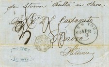 MTM362 1858 LETTERA TRANSATLANTICA TRIPLA TARIFFA USA AL REGNO DI SARDEGNA SAN FULTON