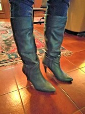 Stivali FORNARINA 37 vera pelle verde bottiglia Altezza Sotto Ginocchio Tacco 