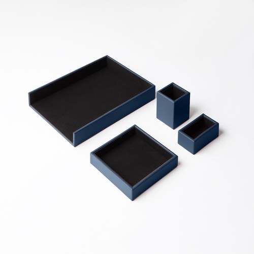 Set scrivania pelle blu - pelle,