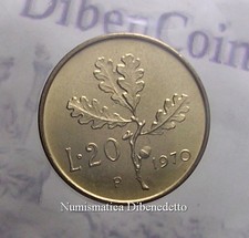 Repubblica - 20 Lire 1970 segno di Zecca P anzichè R, RARA, FDC  da Divisionale