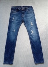 Jeans uomo One Two One Two W34 L32 gamba dritta slim fit blu lavato strappato...
