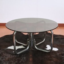 tavolo tondo vetro e metallo cromato design anni 70