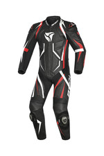 R-Tech Defender GP Uomo Moto Pelle 1PC Cursa Tute Nero Blanco Rosso CE Approvate