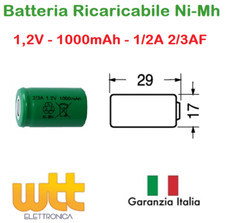 Batteria Ricaricabile NI-MH 2/3AF 2/3A 1/2A 1,2V 1000mAh 29x17mm con poli