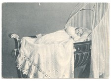 foto cartolina d'epoca - principe di Napoli - neonato culla