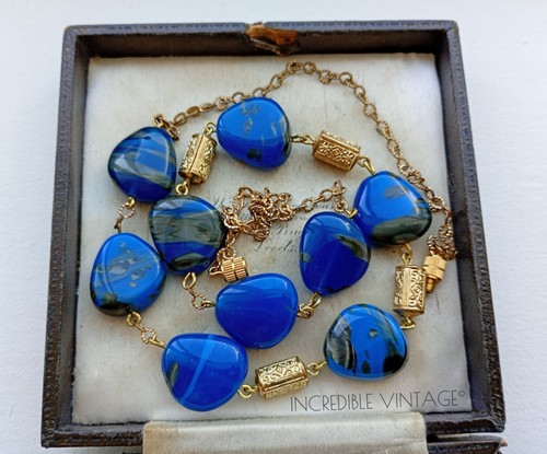 Collana vintage perle blu