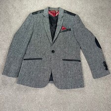 Giacca blazer ragazzo ELIE BALLEH M 10-12 grigio tweed ecopelle bordo toppe