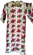 ABITO KAFTANO ELEGANTE RICAMI IN FILO ORO SU COTONE AVORIO FIORATO Tg 44/46 