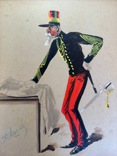 Ancien tableau Militaria portrait militaire Mariage Caen   Caricature Robert x 3