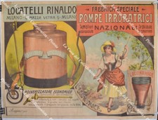 MANIFESTO '800, pubblicitario. POMPE IRRORATRICI RINALDO LOCATELLI MILANO.
