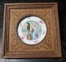 Quadro personaggi dell'ottocento piatto ceramica dipinto a mano bella cornice