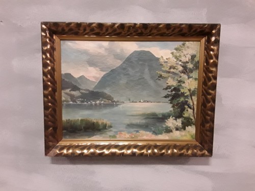 Vecchio dipinto olio lago - vecchio,