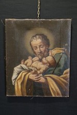 Olio tela San Giuseppe Gesù bambino antico dipinto XVII secolo 1600 prima tela