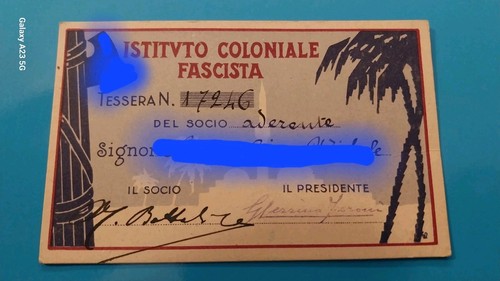 Tessera coloniale fascista - tessera,