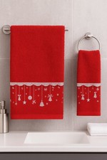 Asciugamani Natalizi Rossi Cotone 100% Set 1+1 Spugna Jacquard Morbidi Eleganti