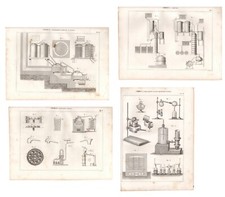 Stampe antiche CHIMICA DISTILLAZIONE 4 fogli Pomba 1860 Antique prints