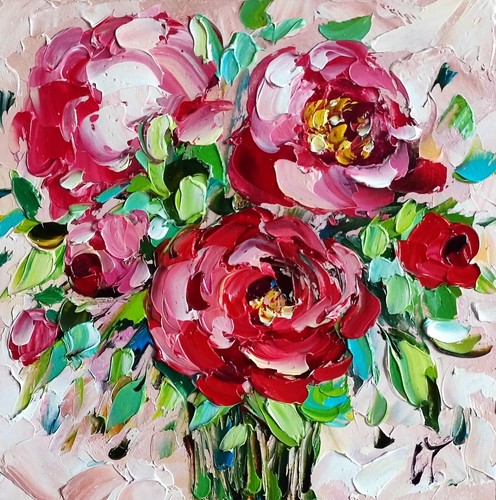 Original oil painting rose - oil,