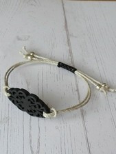 BRACCIALETTO BRACCIALE CORDINO LINO REGOLABILE DECORO RESINA
