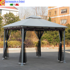 Gazebo 3x3 Giardino Patio in Acciaio Con Zanzariere Tende Pali 60x60mm TOP 180 g