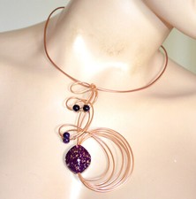 Collana donna oro rosa pietre viola brillantini girocollo ciondolo alluminio D93