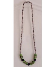 Collana lunga perle rosa verde dorato donna ragazza artigianale pezzo unico