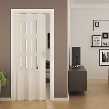 PORTE PORTA A SOFFIETTO PVC 88,5x214 CM CON VETRO COLORI MANIGLIA DA INTERNO