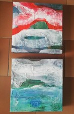 2 quadri Tecnica mista, Pasta materica, Acrilico, Resina, Bombolette spray 25x25